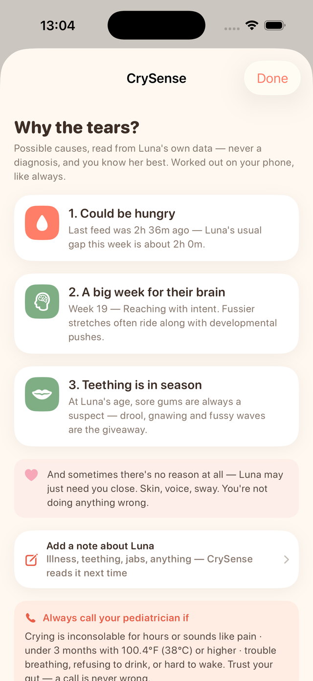 CrySense — possible reasons your baby is crying