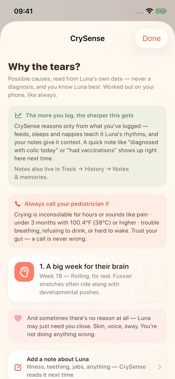 CrySense possible reasons and guidance on seeking help