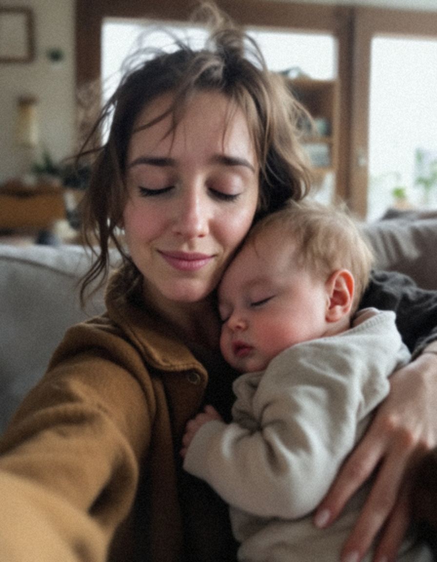 Mum with baby asleep on shoulder